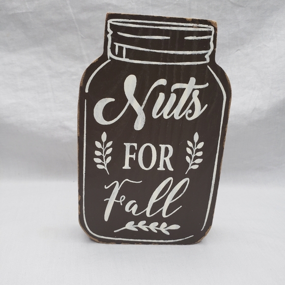 Wood Autumn Fall Decor Mason Jar "Nuts For Fall" - Picture 1 of 5